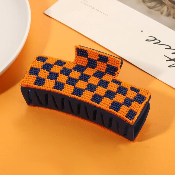 Game Day Hair Claw Beaded Checkered Football Sports Fan Mom Accessories main image 6